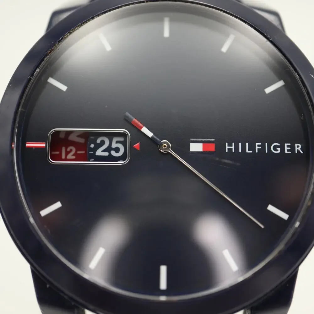 Tommy Hilfiger 'Analogue Denim' 42mm Watch Jump Hour Blue Silicone w New Battery